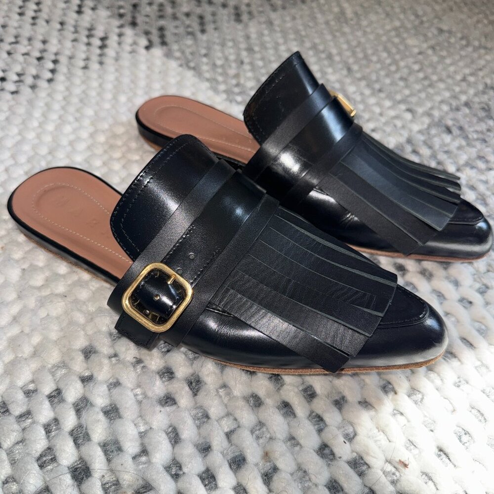 Marni Black Leather Fringe Loafers
